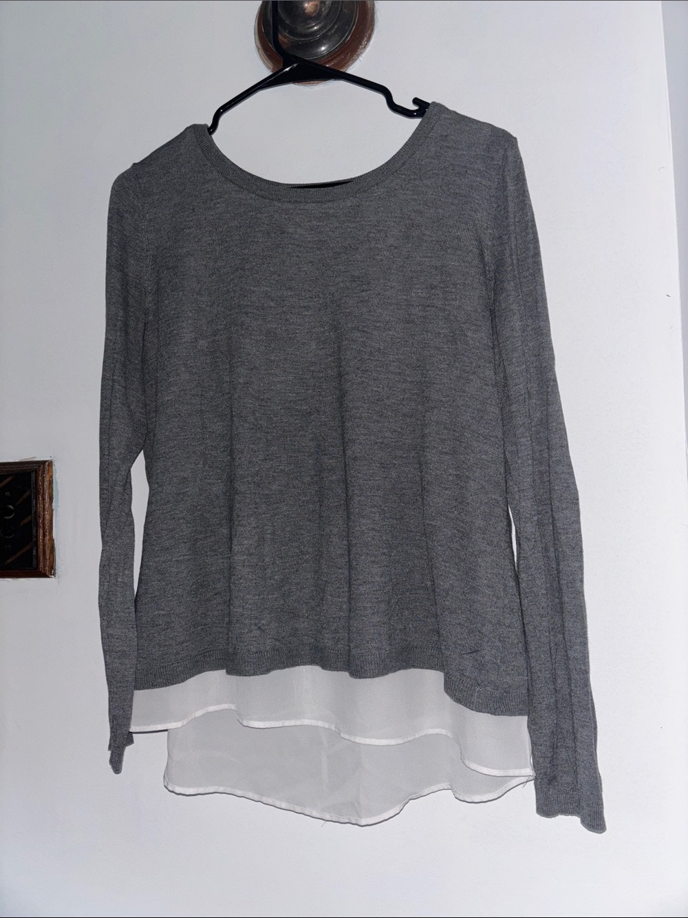 H&M Gray Long Sleeve Layered Hem Top with White Chiffon